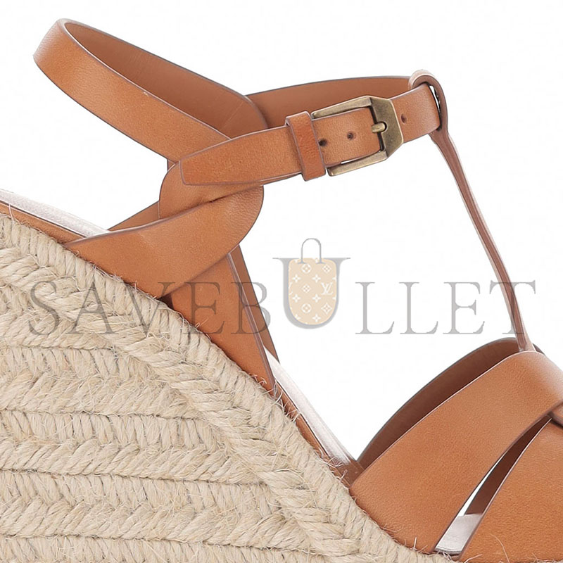 YSL TRIBUTE WOVEN LEATHER ESPADRILLE WEDGE SANDALS 